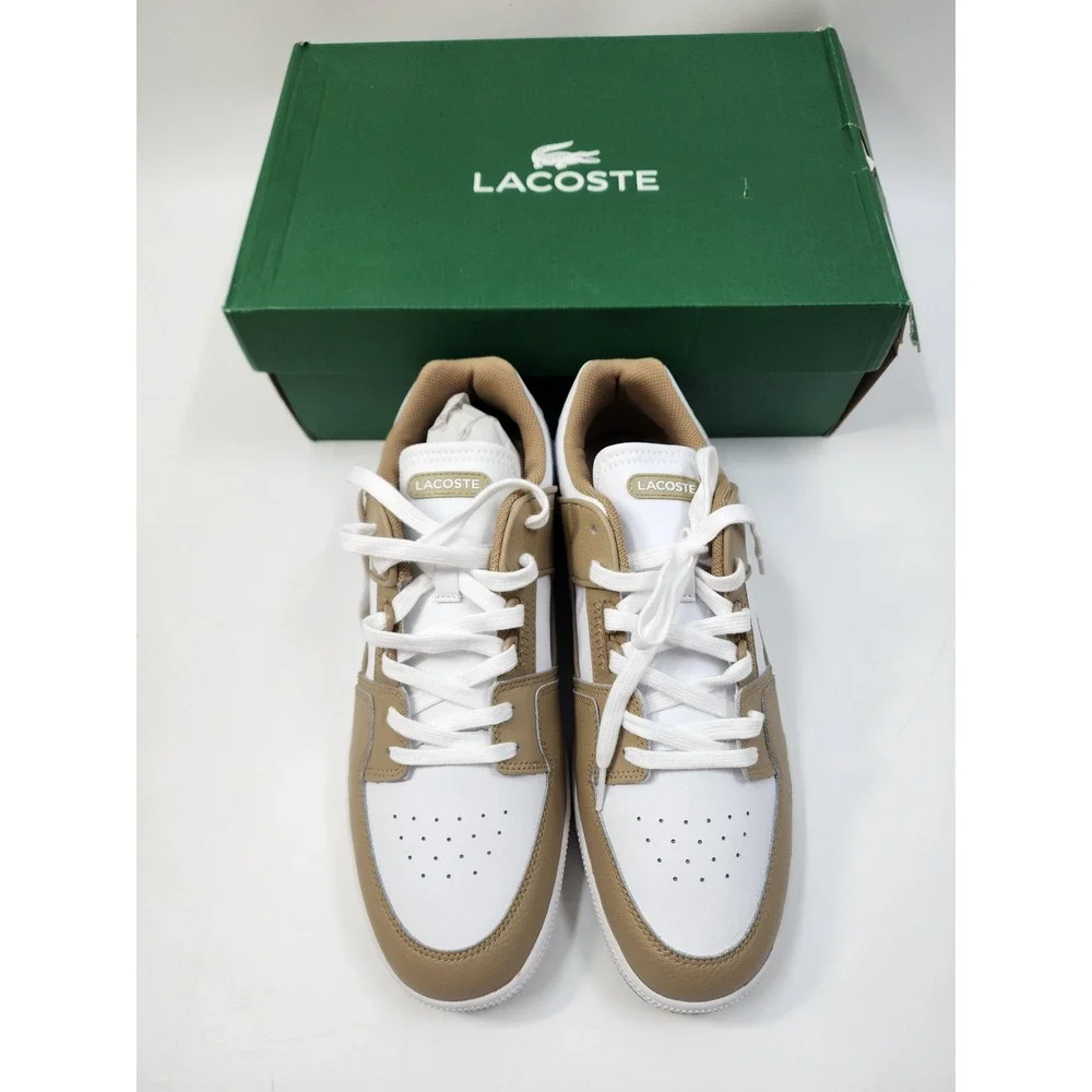 Lacoste Court Cage 224 1 Mens White Tan Leather Sneakers 748SMA0016BW8 Size 12